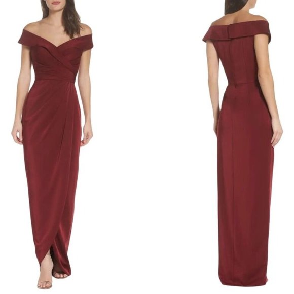 LA FEMME - Surplice Off the Shoulder Column Gown - RN103544 - Size 10 (NWOT)